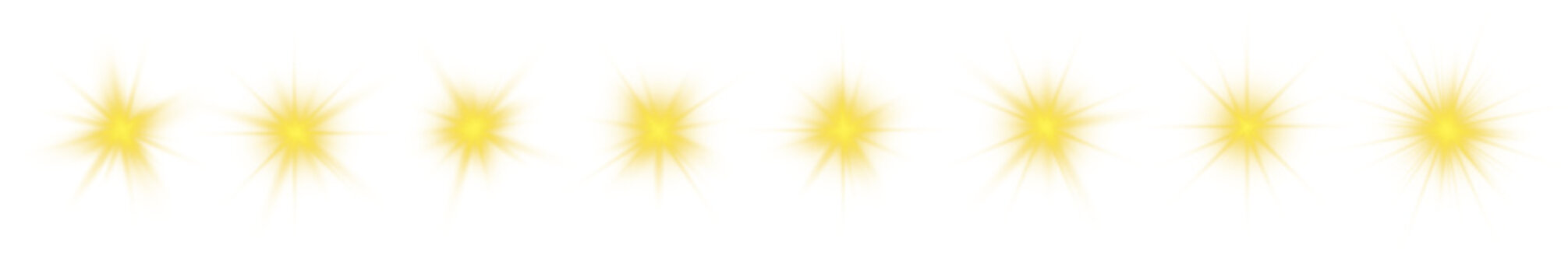 Yellow glowing light burst and transparent back ground. Lights flare, star flash light, white sun rays, png. Sun flush with raos or gold spotlyght and boke. Gold lance flares network. 
