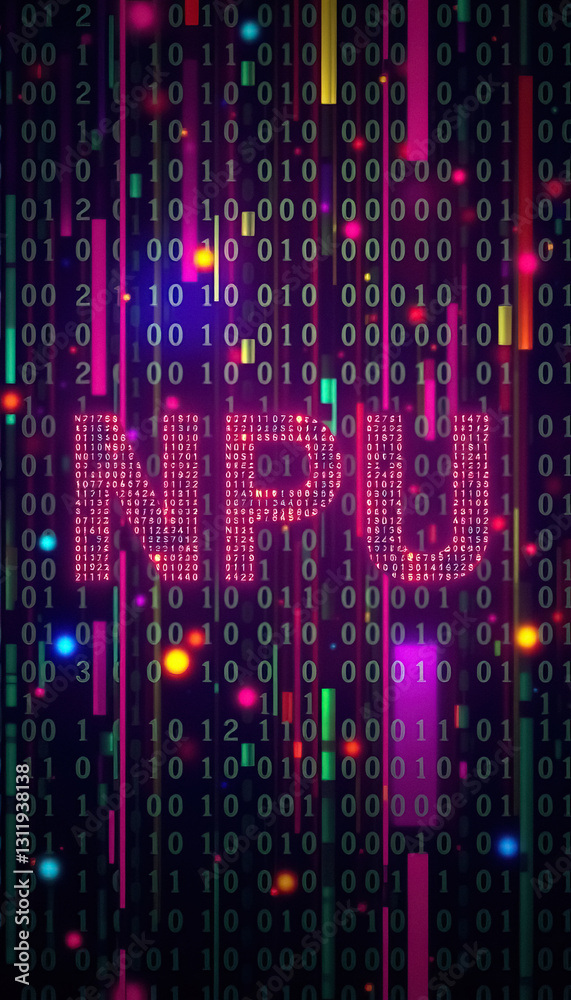 Aufkleber Digital abstract with binary code vibrant lines and bokeh effects futuristic theme