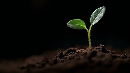 Seedling Sprouting, Close-Up on Dark Soil