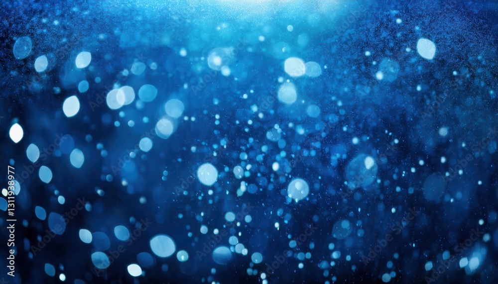 Poster ethereal blue bokeh with floating light particles, abstract shimmering background for festive, winte