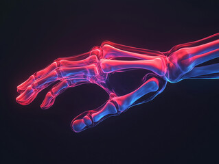 Human hand rendering showcasing arthritis pain and inflammation, depicting skeletal structure and clear symptoms in an expressive manner