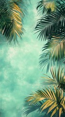 Minimal nature of tropical summer background with palm leaf, vibrant summer background, summer-themed background with palm leaf .Summer branding of tropical palm leaf background.