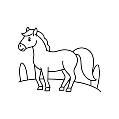 Coloring page for kids Horse on the farm line art illustration