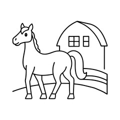 Coloring page for kids Horse on the farm line art illustration