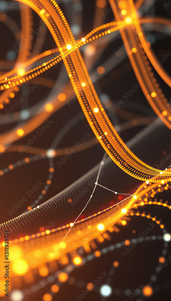Poster Abstract golden network with interconnected glowing dots sense of digital connectivity