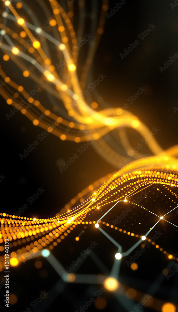 Leinwandbilder flowing golden data streams illuminated against dark background digital network