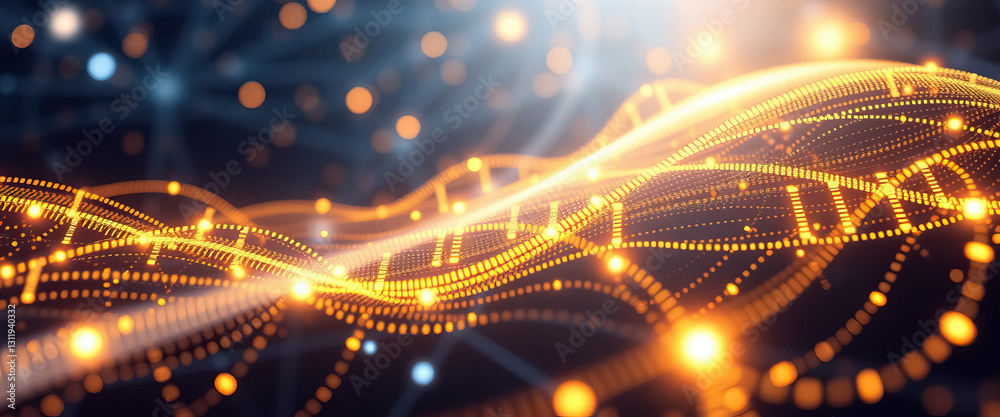 Poster Abstract network illustration featuring glowing interconnected nodes forming dynamic patterns