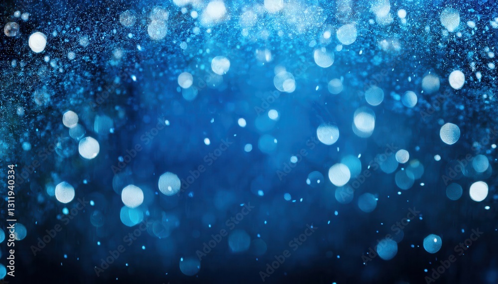 Poster ethereal blue bokeh with floating light particles, abstract shimmering background for festive, winte