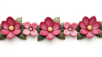 Obraz premium Pink and Maroon Handcrafted Floral Trim on White Background