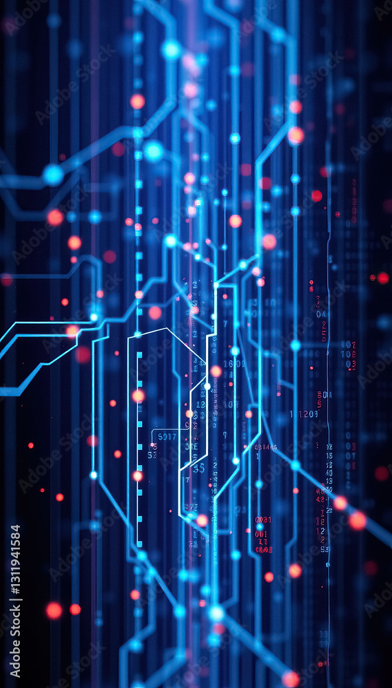 Poster Futuristic abstract background with digital circuits data flow and vibrant light effects