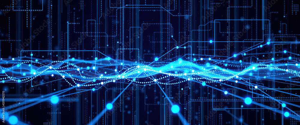 Aufkleber Abstract blue digital network background with glowing lines and data points