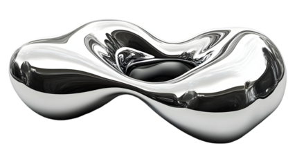 Abstract Chrome Sculpture: Isolated on White, Reflective Surface, Smooth Curves, Modern Art