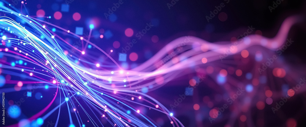 Poster vibrant network of interconnected light streams data flow and digital connectivity