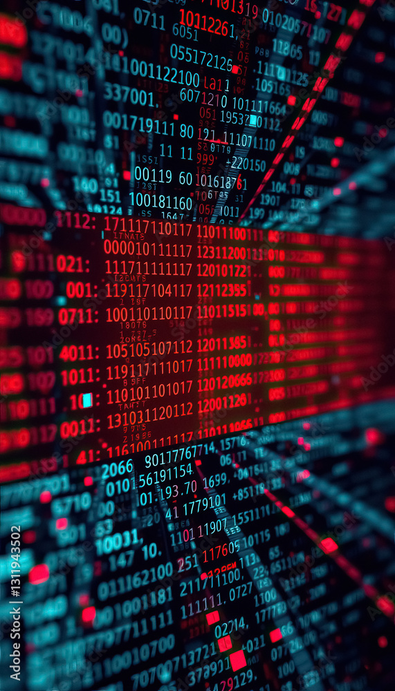 Leinwandbilder Digital stream of numerical data in red and white suggesting data analysis computer code