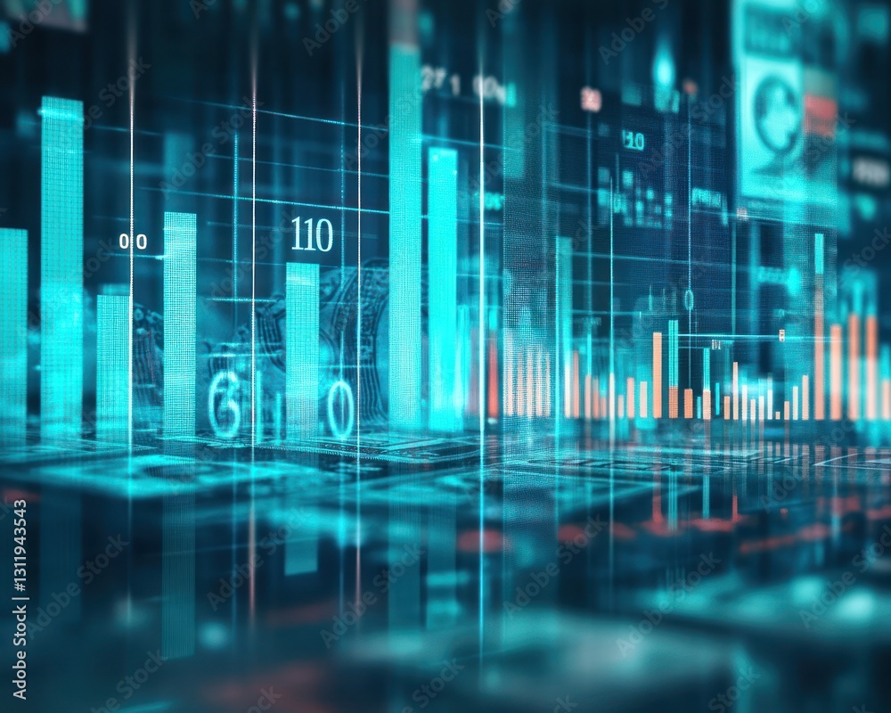 Poster futuristic data visualization with graphs and metrics displayed
