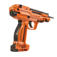 Orange Power Tool: A close-up studio shot of a bright orange power tool, highlighting its sleek design and robust construction, ready for action.