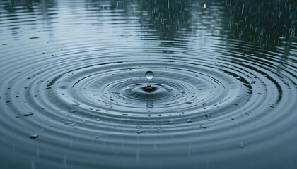 Fototapeta premium Raindrops Creating Ripples on a Calm Lake