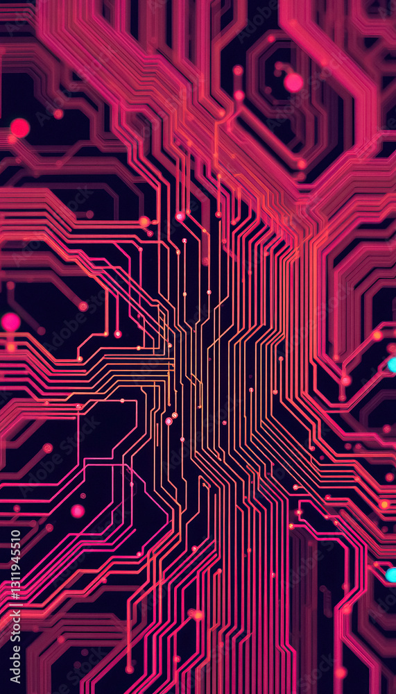 Poster Bright Pink and Orange Lines and Dots Intersecting on Dark Background to Board Pattern