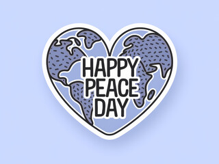 Happy peace day heart-shaped world map illustration on pastel background