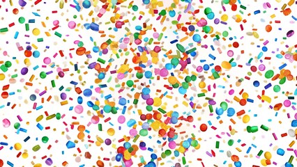 A cheerful background filled with multicolored confetti-like dots scattered across a white surface. The playful design represents fun, celebrations, and joy.