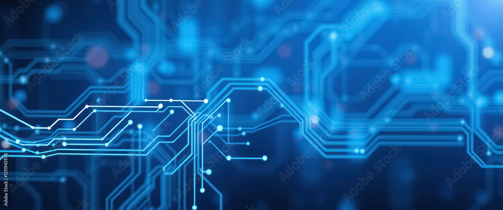 Fototapete abstract blue circuit board design with interconnected lines and nodes reflecting connectivity