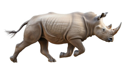 Fototapeta premium A rhino is running isolated on white or transparent background, png clipart