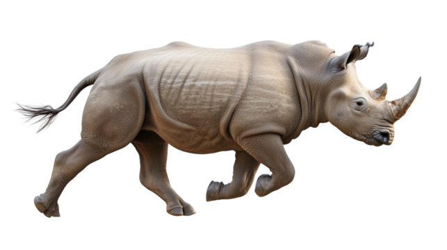 A rhino is running isolated on white or transparent background, png clipart