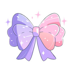 Vector illustration of a pastel pink and purple bow with sparkles. Cute and elegant design perfect for fashion, accessories, and decorative themes.