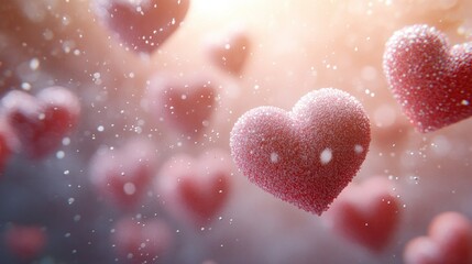 Fototapeta premium Floating pink hearts, love, and romance