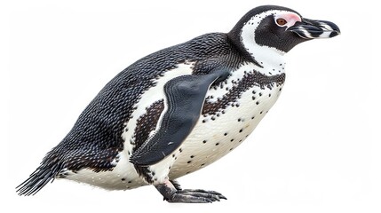 Obraz premium Humboldt penguin (Spheniscus humboldti) viewed from the side, isolated on a white background.