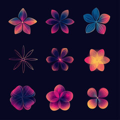 Luminous flowers bloom in a modern art arrangement against a dark backdrop