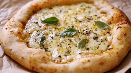 Close-up of Cheese Pizza with Garlic and Oregano