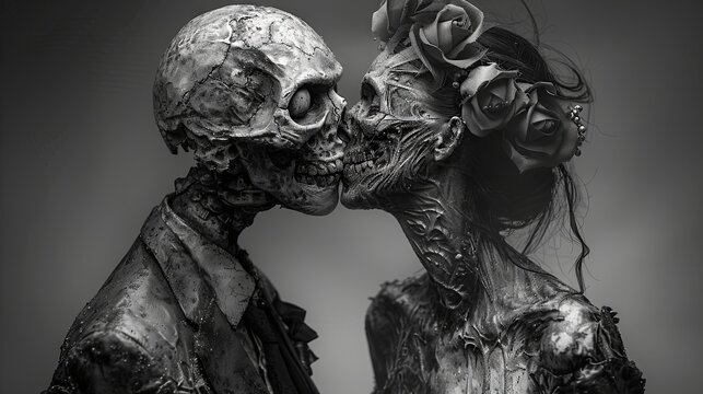 zombie wedding, grey illustration 
