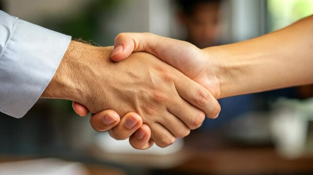 Handshake signifies agreement during a business meeting in a modern office environment