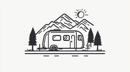 Naklejka premium Camping trailer in mountains landscape graphic