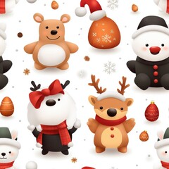 Naklejka premium Seamless Adorable group of christmas bears in festive attire surrounded by colorful decorations and holiday cheerful atmosphere