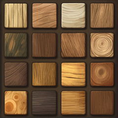 Wood Texture Set of Decorative Square Blocks with Various Grain Patterns