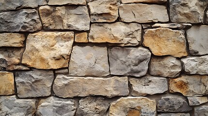 Fototapeta premium Rough textured stone wall exhibits earthy hues and natural patterns