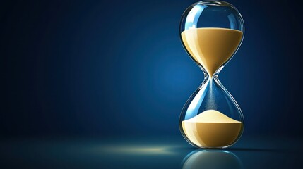 Hourglass on dark background, time passing, reflection
