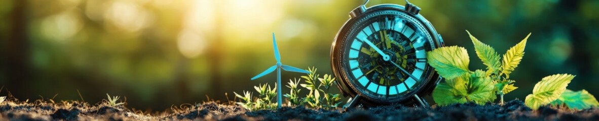 Naklejka premium A creative concept of a time machine powered by renewable energy.