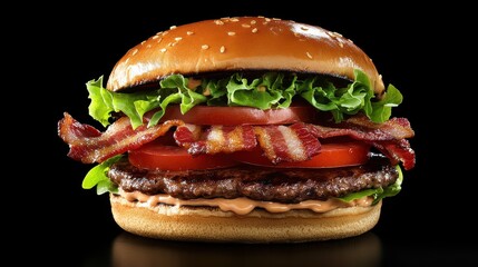 Floating Burger with Fresh Lettuce Tomato Slices - Standard V2-6X