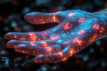 Obraz premium Discover a captivating image showcasing the seamless integration of futuristic technology with human interaction, featuring elements of apple and bird.