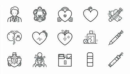 Fototapeta premium Medical icons collection health sector graphic set digital art top view conceptual design
