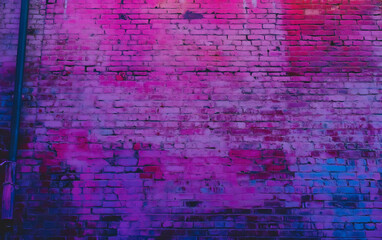 Naklejka premium a brick wall background with purple and blue neon lights.