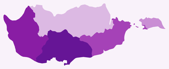 Map of Cyprus with regions. A simple country border map with region division. Purple color palette. Plain Republic of Cyprus shape with administrative division. Vector illustration.