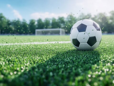 Soccer ball on the green field ready for a captivating game ahead