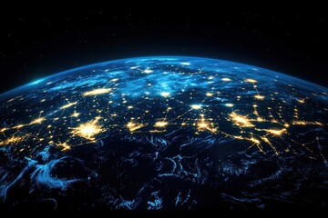 Obraz premium Explore a futuristic digital globe with glowing elements in this captivating image of innovation and technology. Dive into a world of endless possibilities!