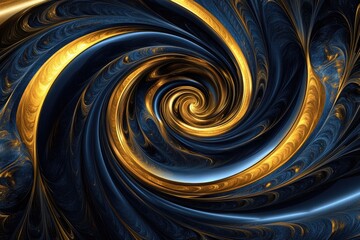 Abstract Swirling Vortex of Gold and Blue Fractal Art Design