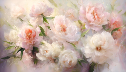 Fototapeta premium Artistic Pastel Pink Peonies Bouquet Soft Floral Watercolor Background