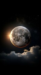 Obraz premium Full Moon Rising Above Clouds, Dramatic Space and Night Sky Scene